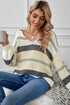 V-Neck Knitted Lantern Sleeve Pullover Sweater